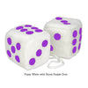 4 Inch White Fuzzy Car Dice with Royal Purple Dots