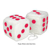 3 Inch White Fuzzy Car Dice with Red Dots