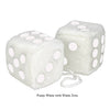 4 Inch White Fuzzy Car Dice with White Dots
