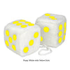 3 Inch White Fuzzy Car Dice with Yellow Dots