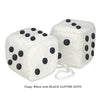 4 Inch White Fuzzy Car Dice with BLACK GLITTER DOTS