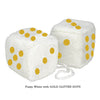 4 Inch White Fuzzy Car Dice with GOLD GLITTER DOTS