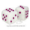 4 Inch White Fuzzy Car Dice with HOT PINK GLITTER DOTS
