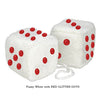 4 Inch White Fuzzy Car Dice with RED GLITTER DOTS