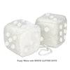 4 Inch White Fuzzy Car Dice with WHITE GLITTER DOTS