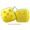 3 Inch Yellow Furry Dice with Orange Dots
