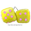 3 Inch Yellow Fuzzy Dice with Light Pink Dots
