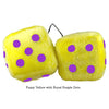 4 Inch Yellow Fuzzy Dice with Royal Purple Dots