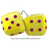 4 Inch Yellow Fluffy Dice with HOT PINK GLITTER DOTS