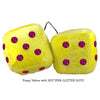 3 Inch Yellow Fuzzy Dice with HOT PINK GLITTER DOTS
