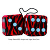 4 Inch Zebra Red Fluffy Dice with Light Blue Dots