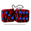 3 Inch Zebra Red Furry Dice with Royal Navy Blue Dots