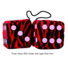 3 Inch Zebra Red Furry Dice with Light Pink Dots