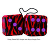 4 Inch Zebra Red Fluffy Dice with Royal Purple Dots