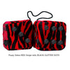 3 Inch Zebra Red Fluffy Dice with BLACK GLITTER DOTS