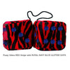4 Inch Zebra Red Fluffy Dice with ROYAL NAVY BLUE GLITTER DOTS
