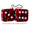 3 Inch Zebra Red Fluffy Dice with LIGHT PINK GLITTER DOTS