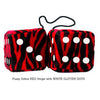4 Inch Zebra Red Fluffy Dice with WHITE GLITTER DOTS