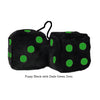 4 Inch Black Fuzzy Dice with Dark Green Dots