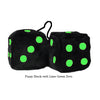 4 Inch Black Fuzzy Dice with Lime Green Dots