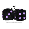 4 Inch Black Fuzzy Dice with Lavender Purple Dots