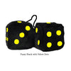 4 Inch Black Fuzzy Dice with Yellow Dots