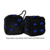 4 Inch Black Fuzzy Dice with ROYAL NAVY BLUE GLITTER DOTS